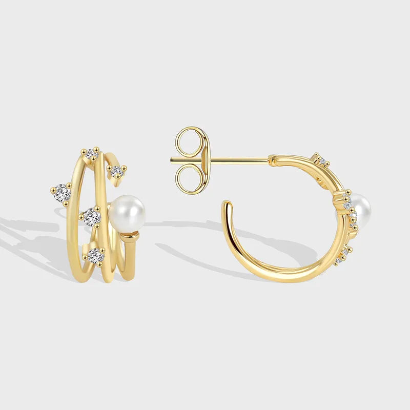 Aretes Dorados Con Perla Chapa de Oro 1o4