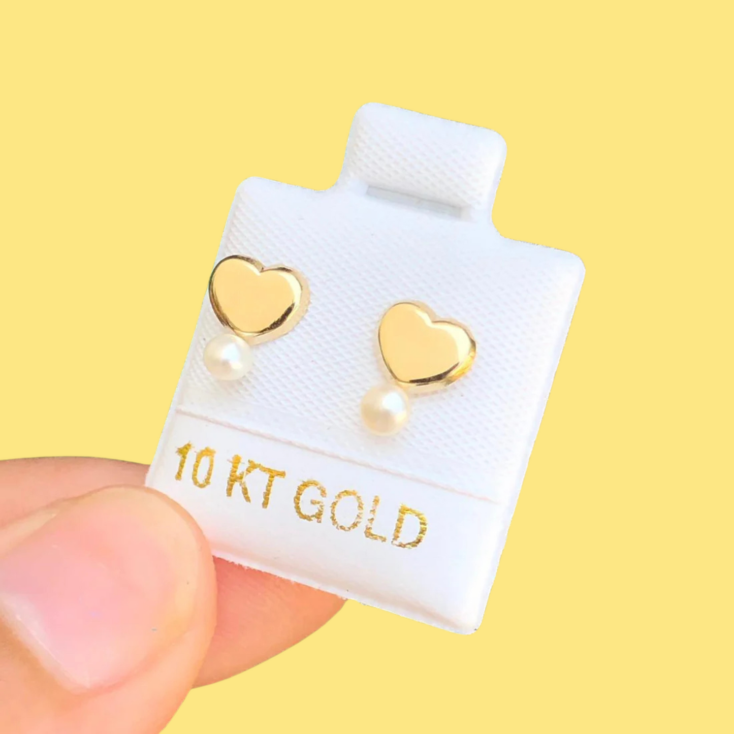 Broqueles Oro 10K Corazón Perla AZ443