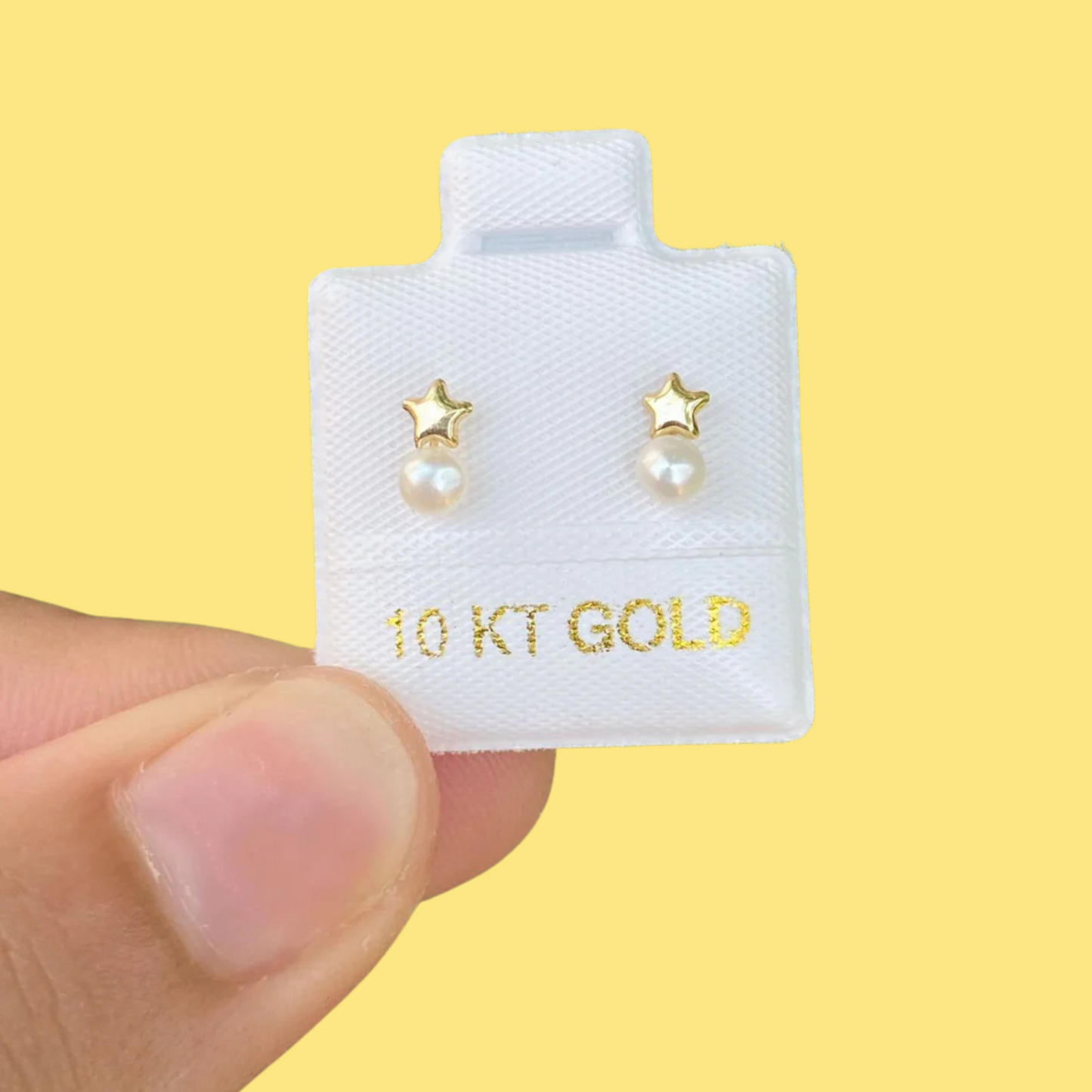 Broqueles Oro 10K Estrella Perla Az431