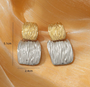 Aretes Cuadrados Plateados Acero Inoxidable 2V1