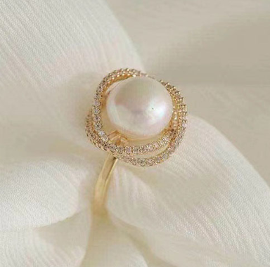 Anillo Bella Perla Ajustable Chapa de Oro 2S1