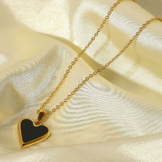Collar Corazón Negro Acero Inoxidable Li8