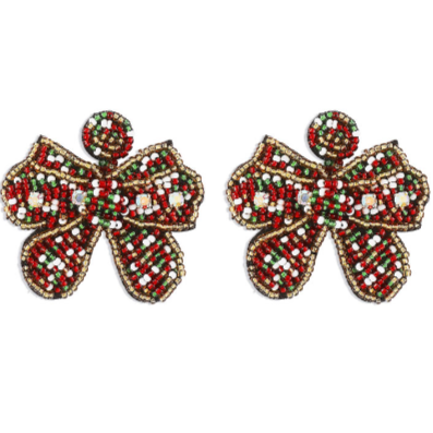 Aretes Lazo de Cuentas Navideño
