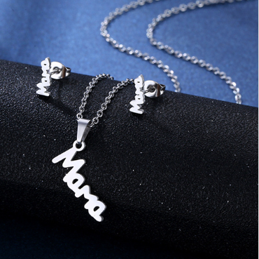 Collar y Aretes MAMA Acero Inoxidable LU
