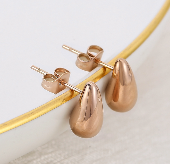 Aretes Gota Oro Rosa Pequeña Acero Inox C612