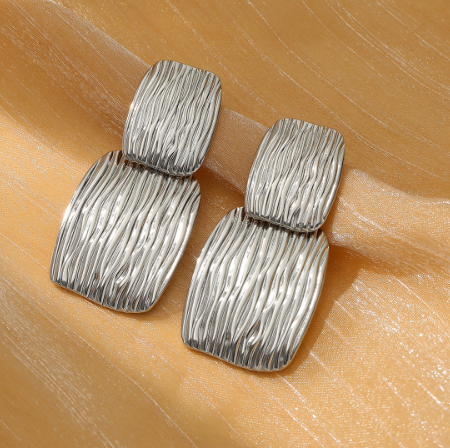 Aretes Cuadrados Plateados Acero Inoxidable 2V1