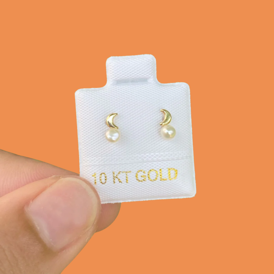 Broqueles Oro 10K Luna Perla Az326