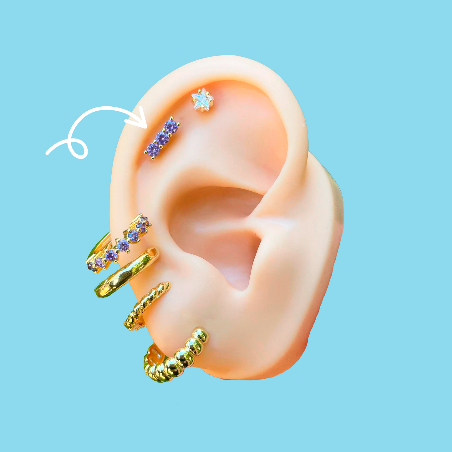 Aretes Barra Zirconias Lilas Chapa de Oro Az382