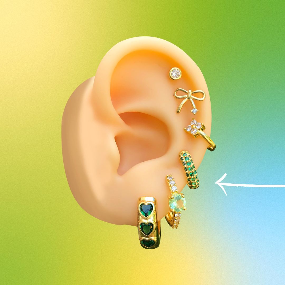 Aretes Arracada Verde Chapa de Oro Az77