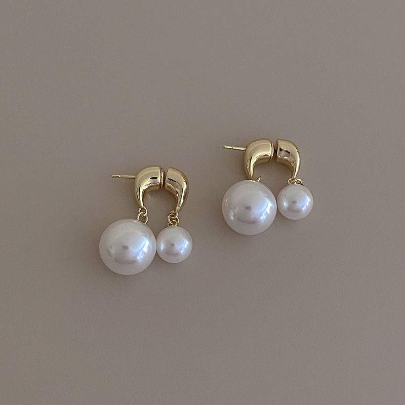 Aretes Perlas Atrás y Adelante Chapa de Oro 1D1