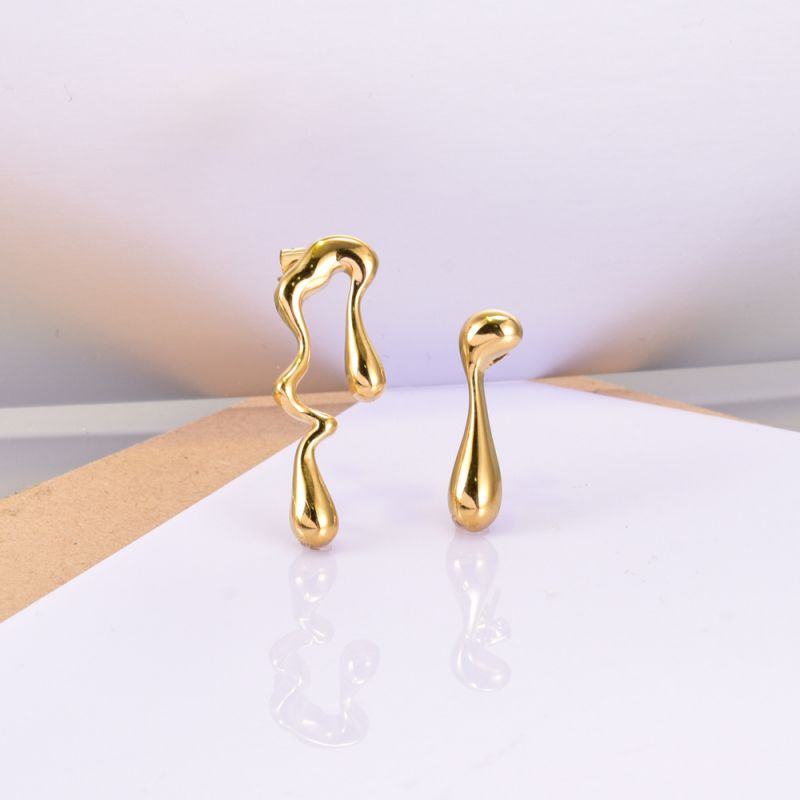 Aretes Dorados Irregulares Acero Inoxidable 1W2