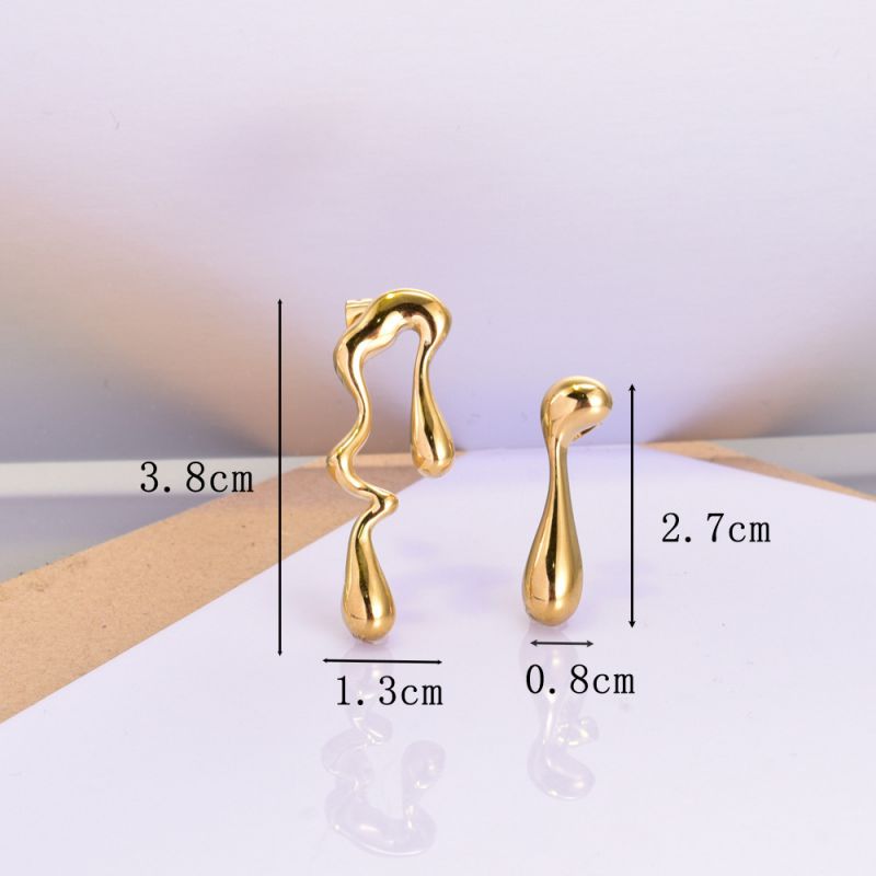 Aretes Dorados Irregulares Acero Inoxidable 1W2