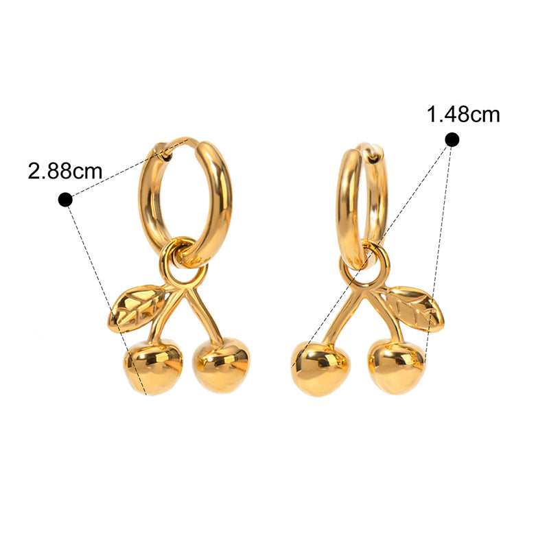 Aretes Arracada Cerezas Doradas Acero Inoxidable 1S8
