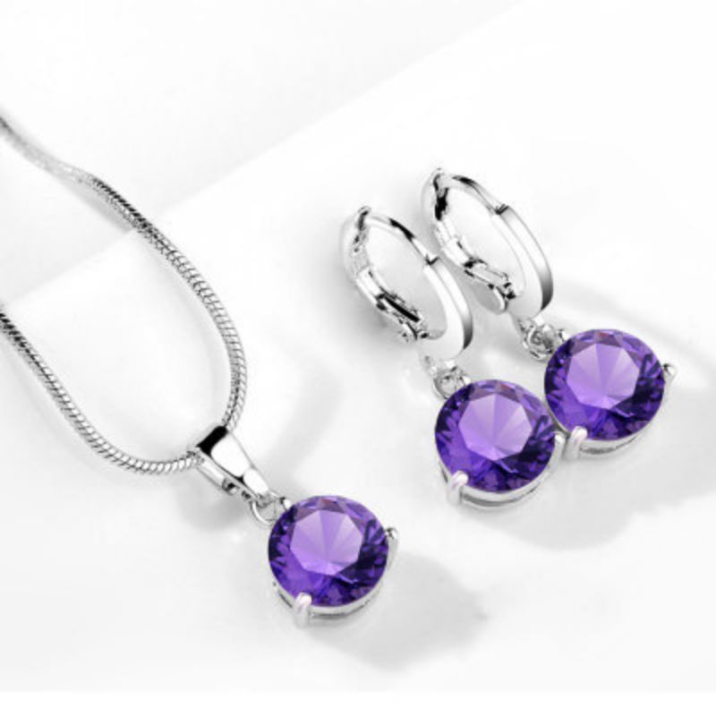 Collar y Aretes Cristal Morado Chapa de Oro 1X7