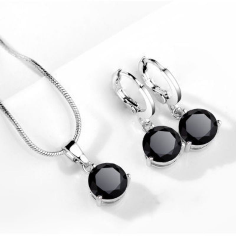 Collar y Aretes Cristal Negro Chapa de Oro 2A8
