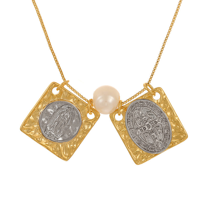 Collar Escapulario Virgen Oro-Plata Acero Inoxidable 1B7