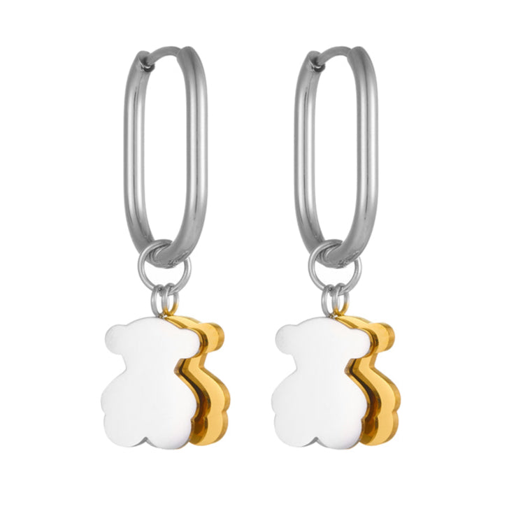 Aretes Oso Oro-Plata Acero Inoxidable 3i4