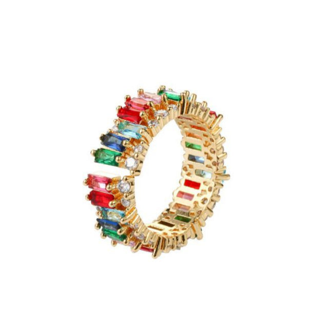 Anillo Dorado Zirconias Colores Ajustable Chapa de Oro 3K1
