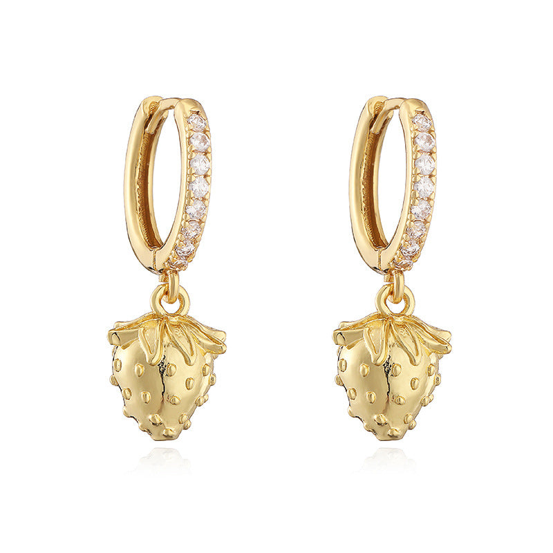 Aretes Arracada Fresa Dorada Chapa de Oro 1X8