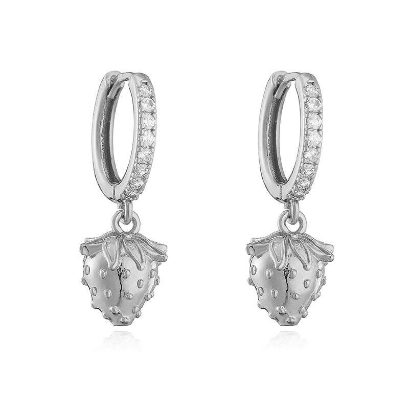 Aretes Arracada Fresa Plateada Chapa de Oro 2G6