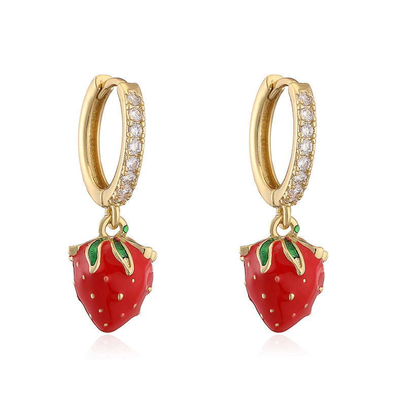 Aretes Arracada Fresas Chapa de Oro 2Y5