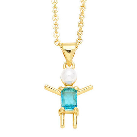 Collar Niñ@ Zirconia Aqua Chapa de Oro 1K1