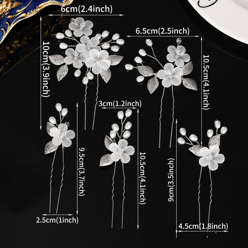 Flores y Perlitas Plateado para el Cabello 3H8