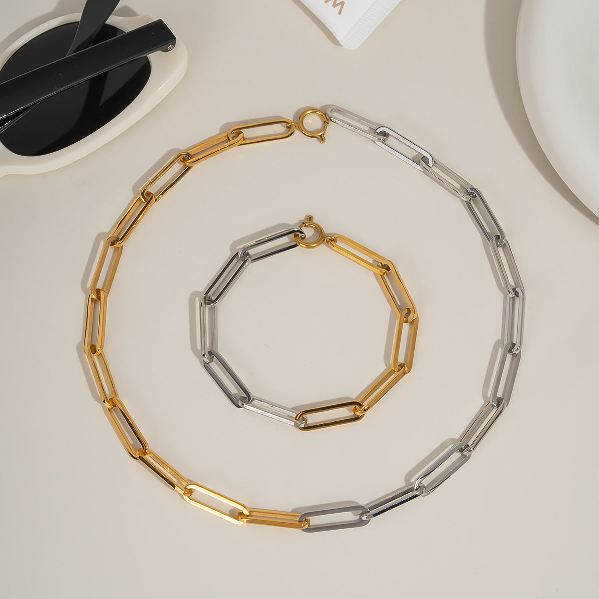 Collar Cadena Eslabones Oro-Plata Acero Inoxidable 1B5