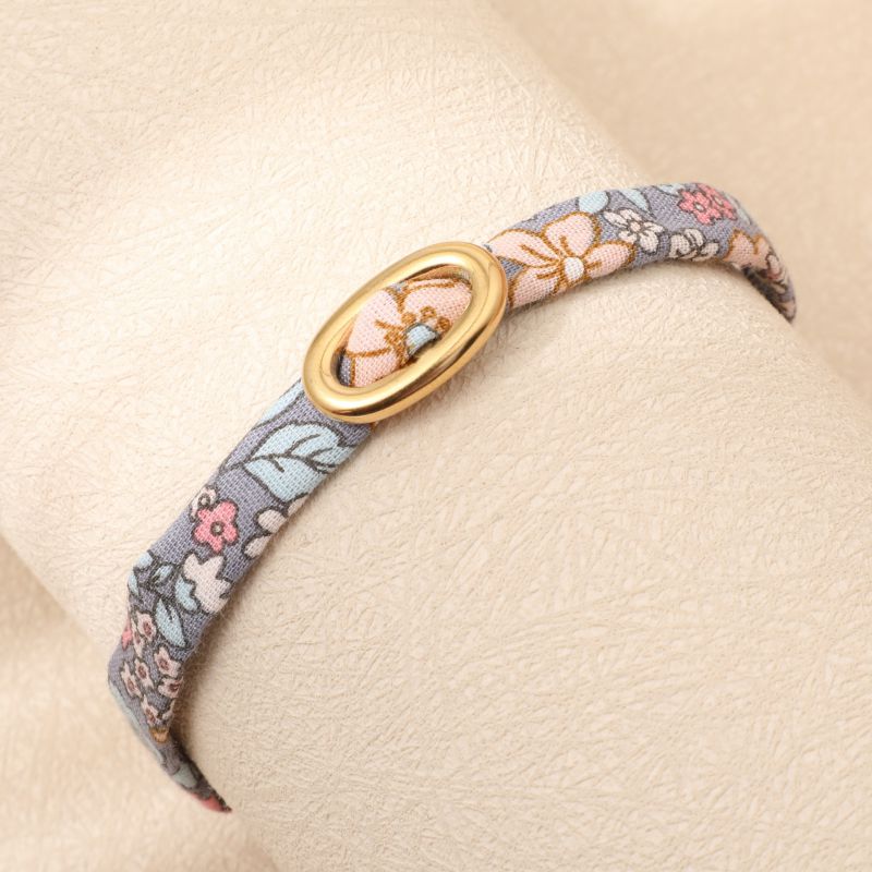 Pulsera Tela Broche Oval Dorado Acero Inoxidable 2i5