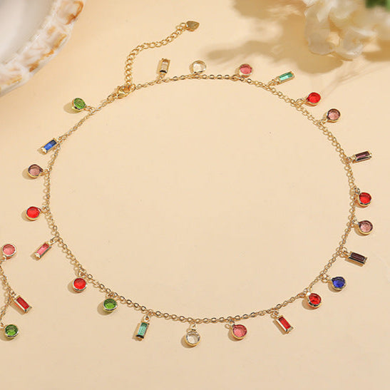 Collar Dorado Cristales de Colores 2F4