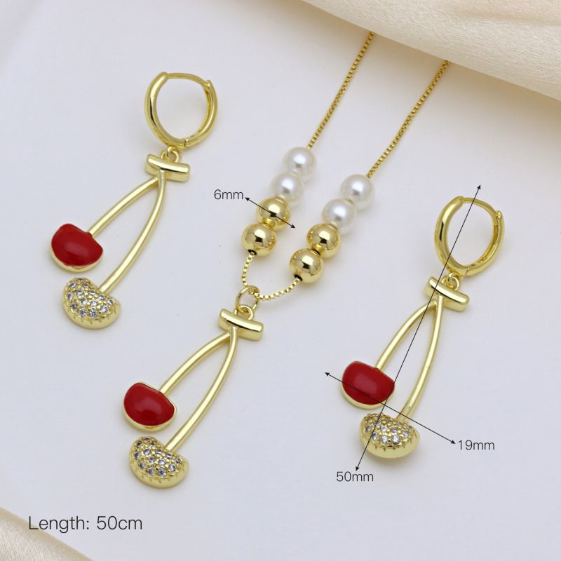 Set Collar y Aretes Cerezas Chapa de Oro 1i7