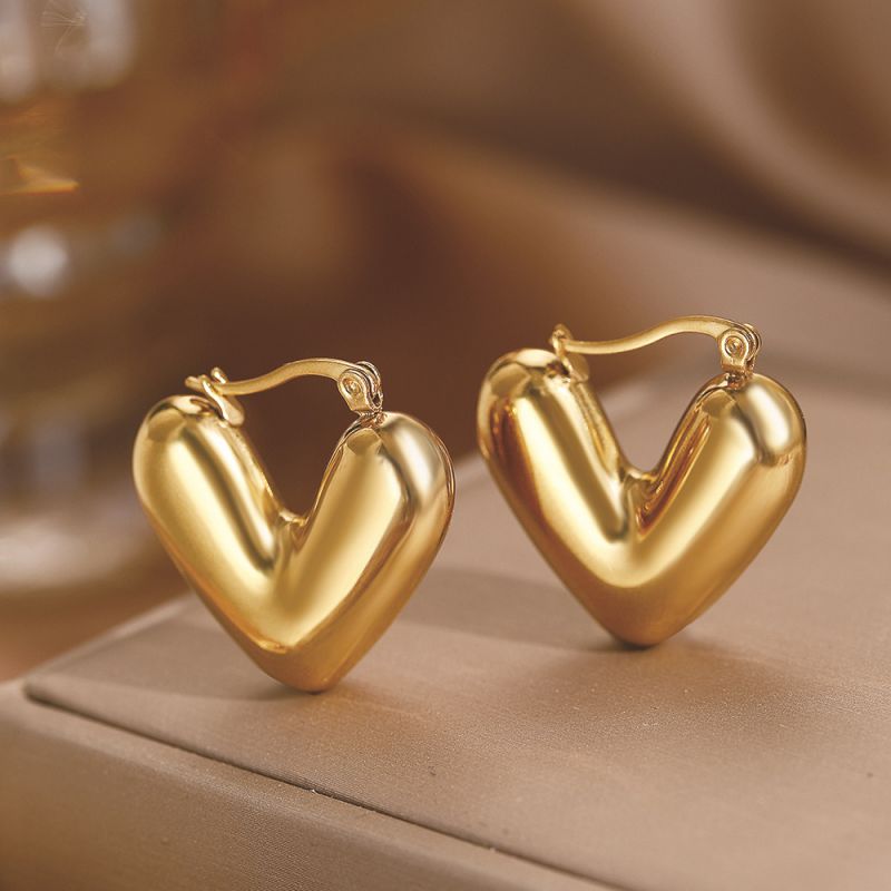 Aretes Dorados Corazón Acero Inoxidable 1F7