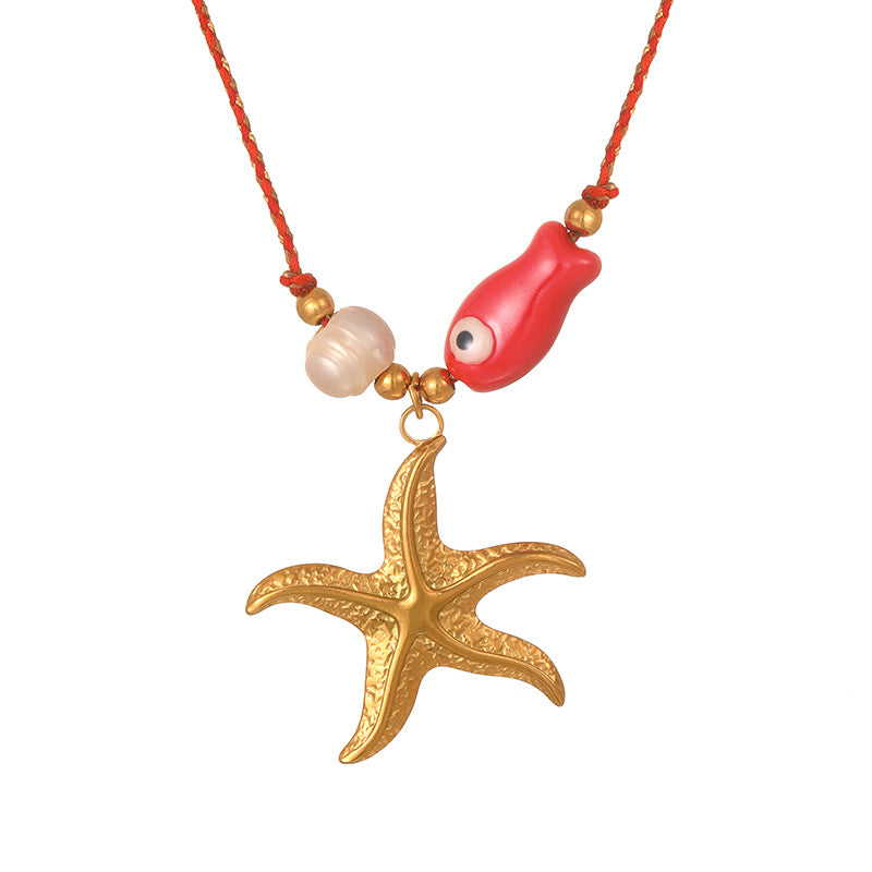 Collar de Cordon Pez Estrella Perla Acero Inoxidable 1M3