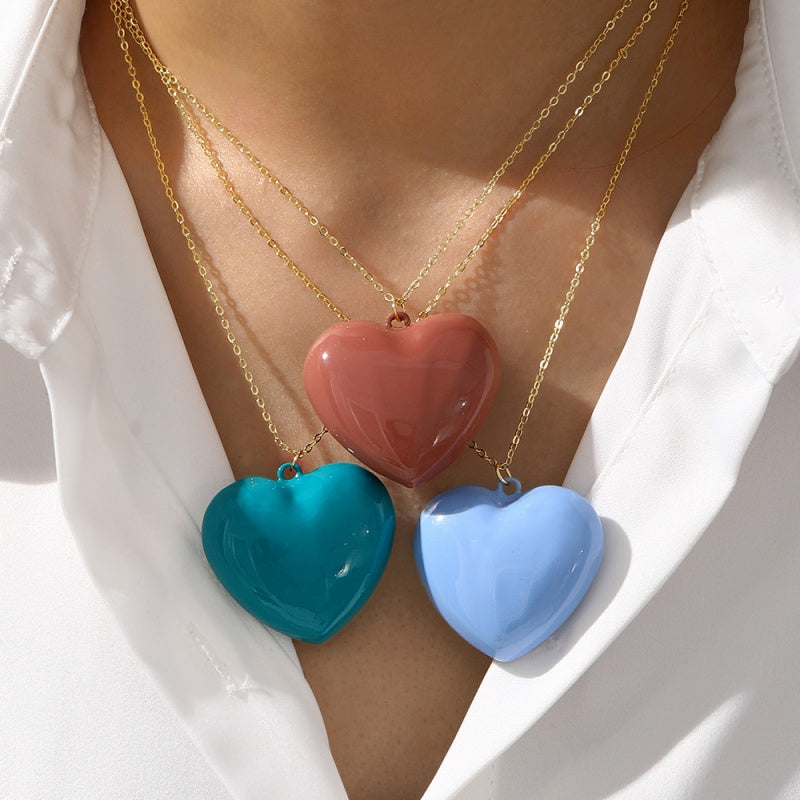 Collar Dorado Corazón Grande Azul 2L1