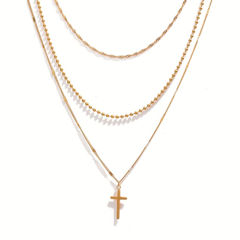 Collar Layer Dorado con Cruz Acero Inoxidable 3H2