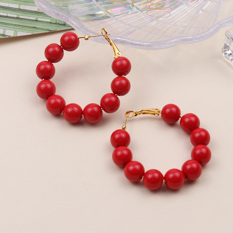 Aretes Arracada de Bolas Rojas 1H2