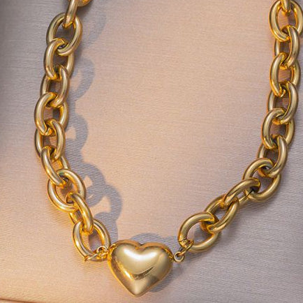 Collar Dorado Cadena Corazón Acero Inoxidable  1T7