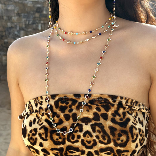 Collar Dorado y Cristales Corazones de Colores   2u8