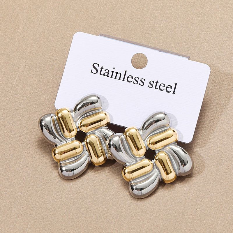 Aretes Oro-Plata Cuadro Acero Inoxidable  1T4