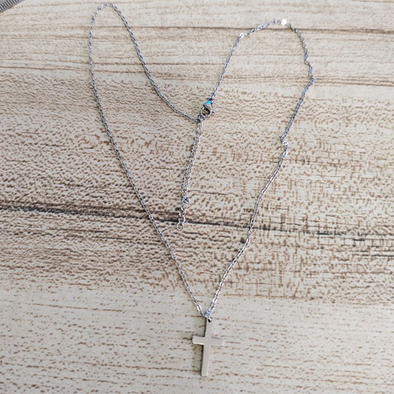 Collar Plateado Cruz Acero Inoxidable 1v3