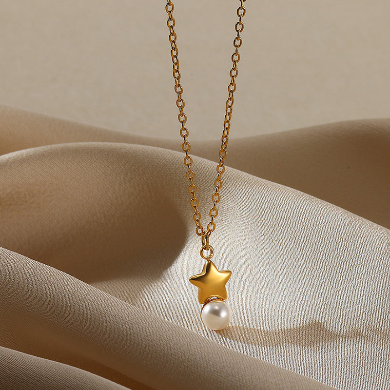 Collar Dorado Estrella Perla Acero Inoxidable 3L3