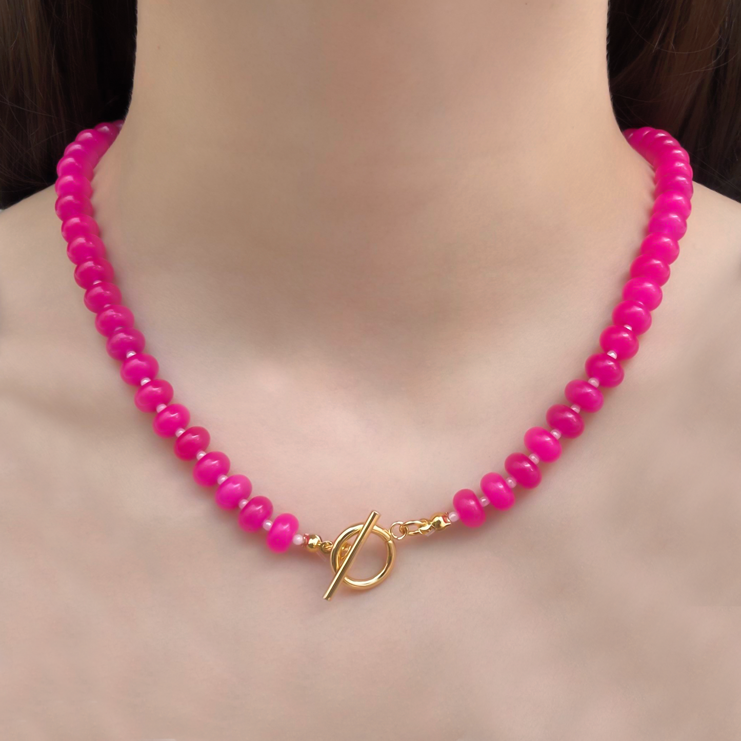 Collar Piedras Fiusha Chapa de Oro 2S6