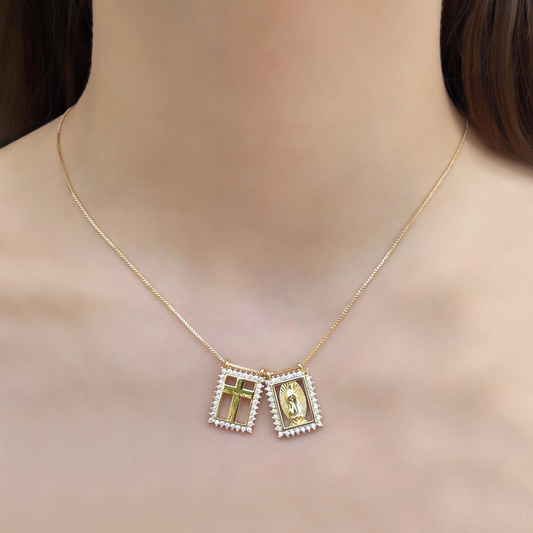 Collar Escapulario Virgen y Cruz Chapa de Oro 3M2