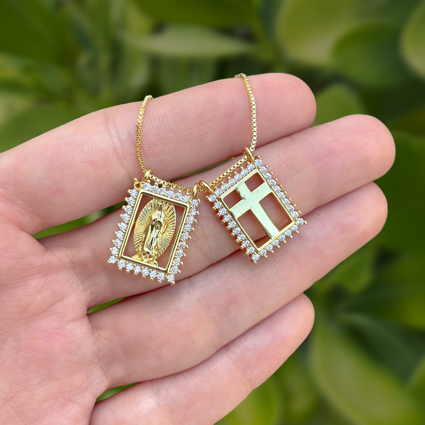 Collar Escapulario Virgen y Cruz Chapa de Oro 3M2