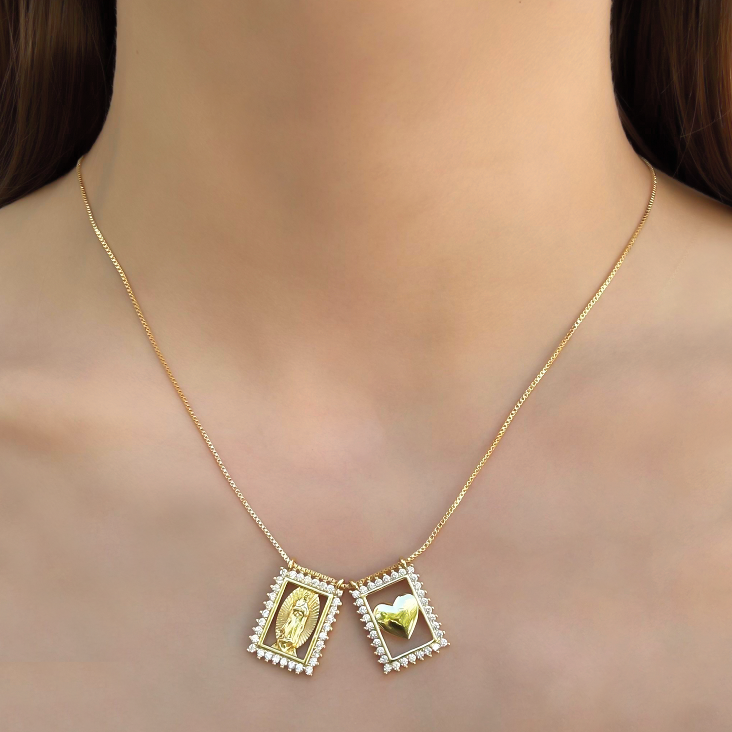 Collar Escapulario Virgen Corazón Chapa de Oro 3F2