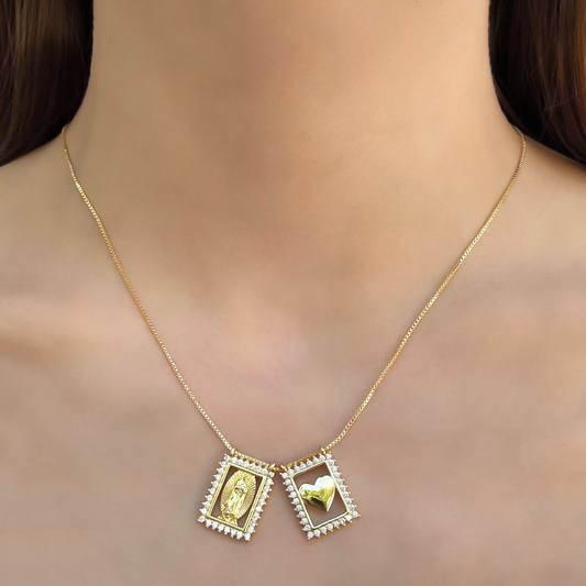 Collar Escapulario Virgen Corazón Chapa de Oro 3F2