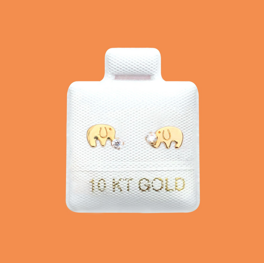 Broqueles Oro 10K Elefante Zirconia R775