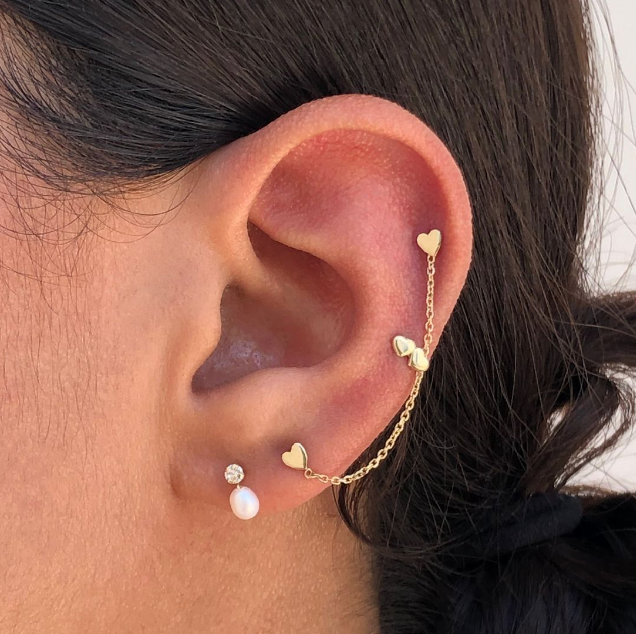 Broqueles Mini Corazón Doble Oro 10K Az392