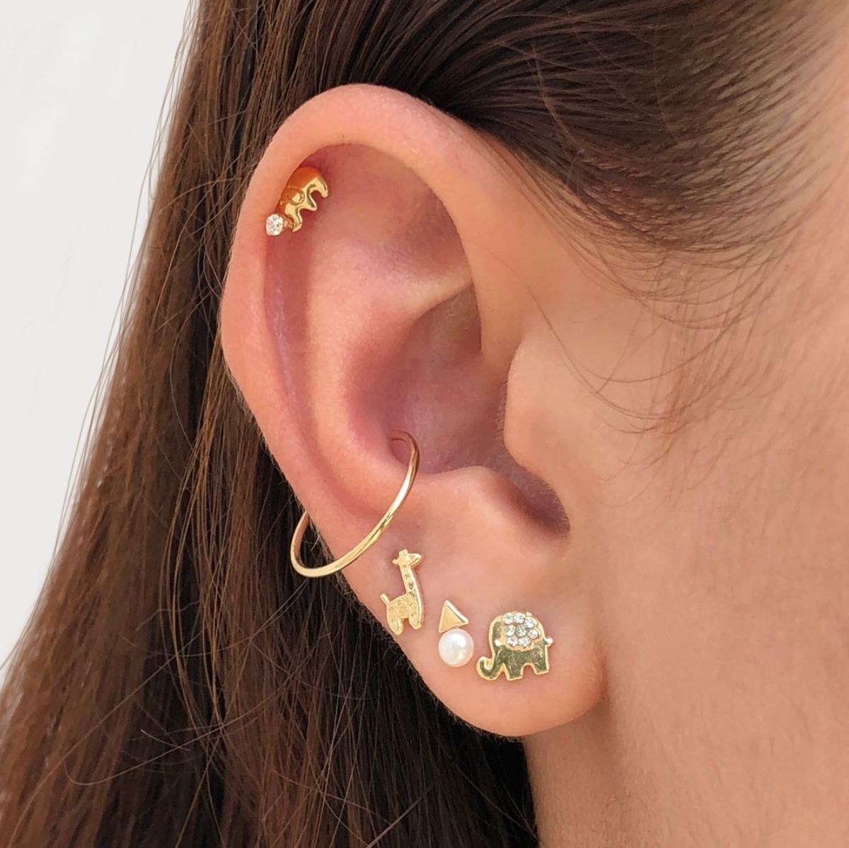 Broqueles Oro 10K Elefante Zirconia R775