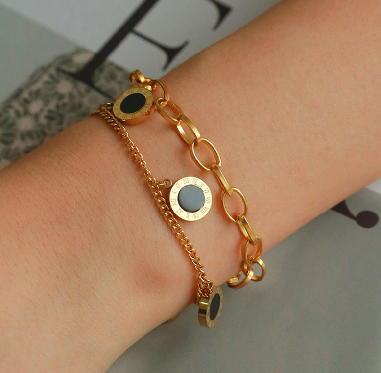 Pulsera Doble Dorada Acero Inoxidable 1G6
